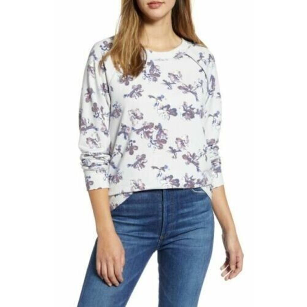 Caslon Women's Ivory Purple B Lena Floral Cozy Print Sweatshirt X-Small MSRP $49